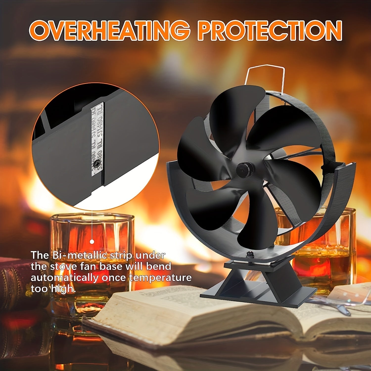 Heat Powered Wood Stove Fan 6-Blade Aluminum Fireplace Air Circulator
