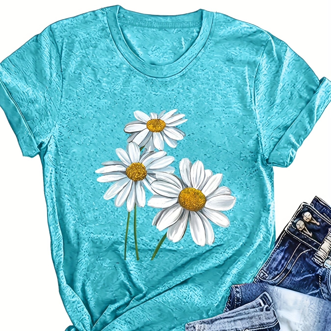 Women's Summer Floral Print T-Shirt Soft Pink Short Sleeve Breathable Top