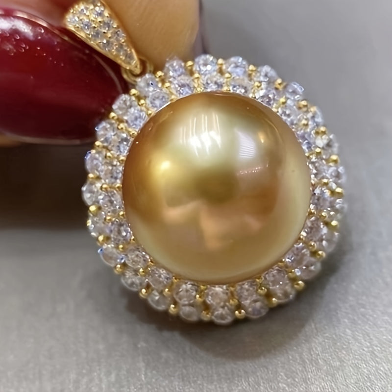 Gold-Plated Necklace with 14mm Round Shell Pearl Pendant for Women