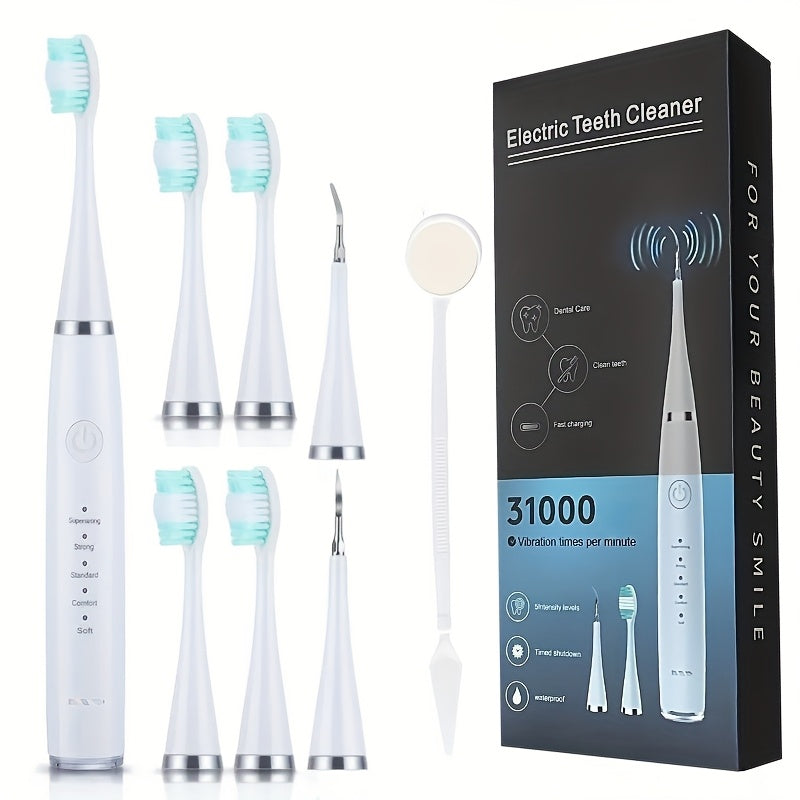 Electric Toothbrush Set with 5 Brush Heads, USB Rechargeable, Soft Bristles