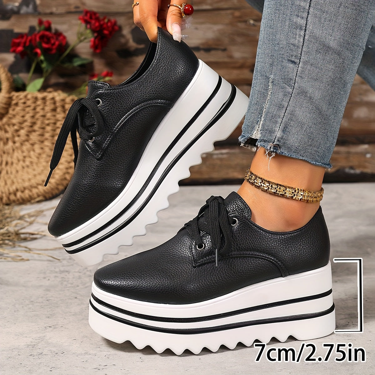 Women's White Synthetic Chunky Platform Lace-Up Shoes with Hidden Heel