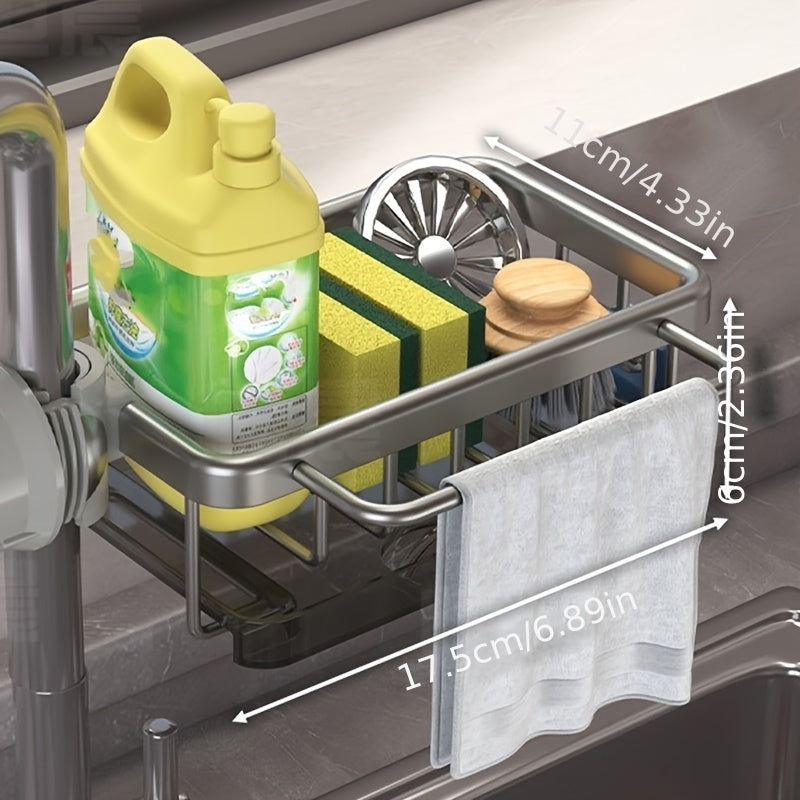 Multifunctional Kitchen Sink Storage Basket with Cloth Holder and Draining Tray