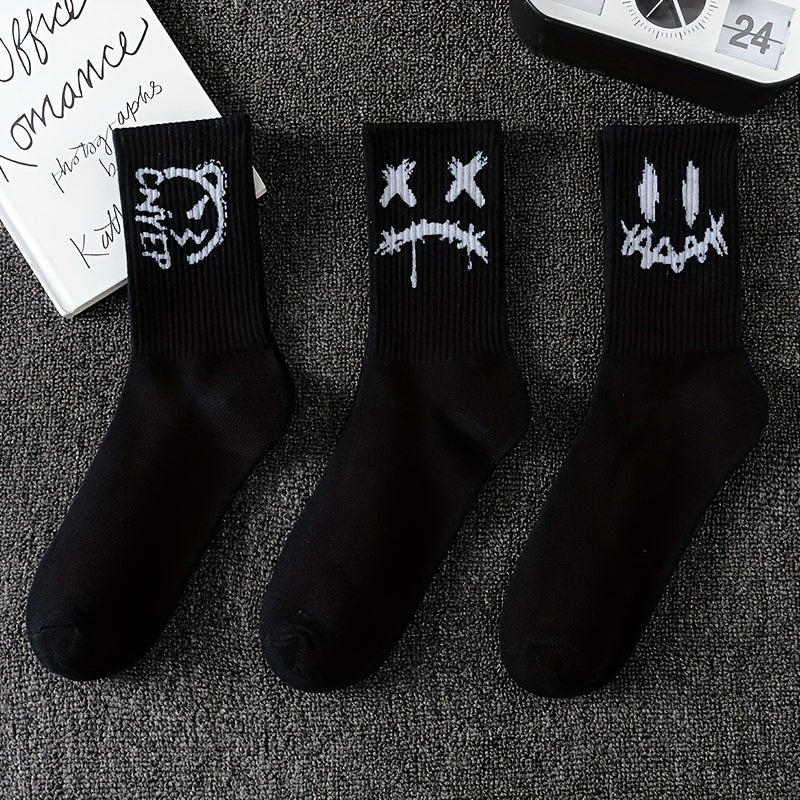 Men's Graffiti Pattern Crew Socks 3/5/8/10 Pairs Breathable Comfortable Outdoor