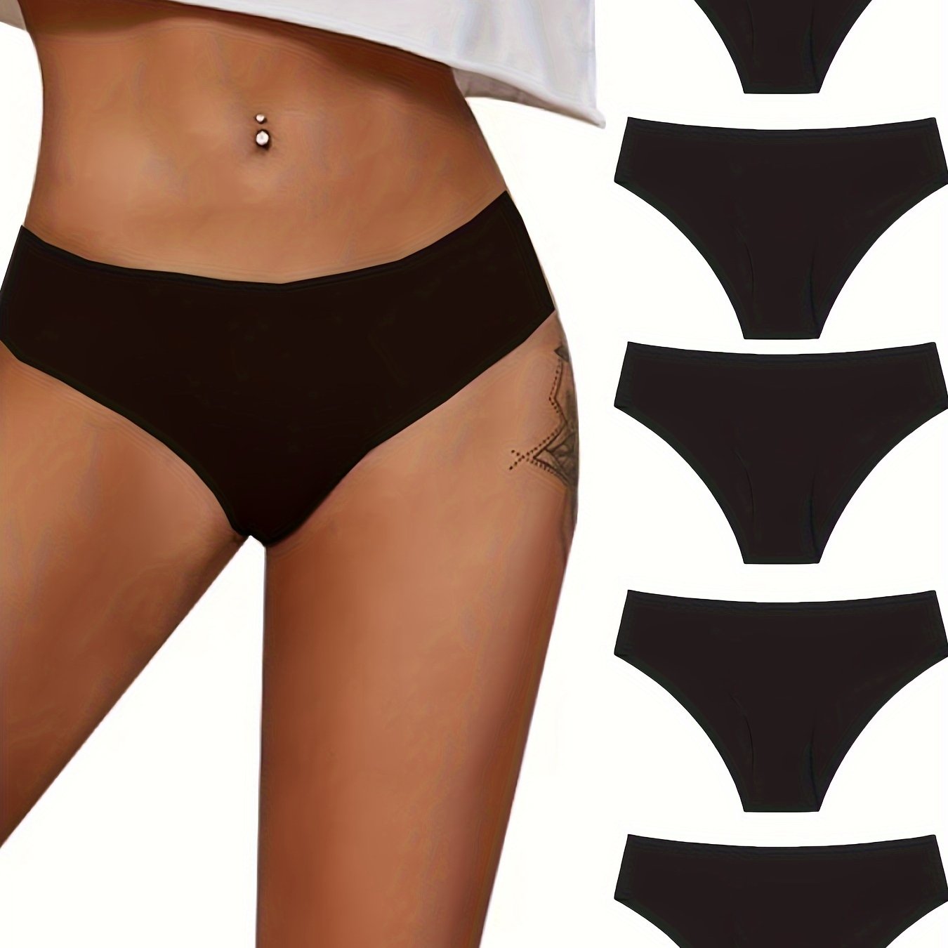 Women's Black Seamless Briefs Low-Rise Breathable Nylon Elastane Stretchy Hand Wash