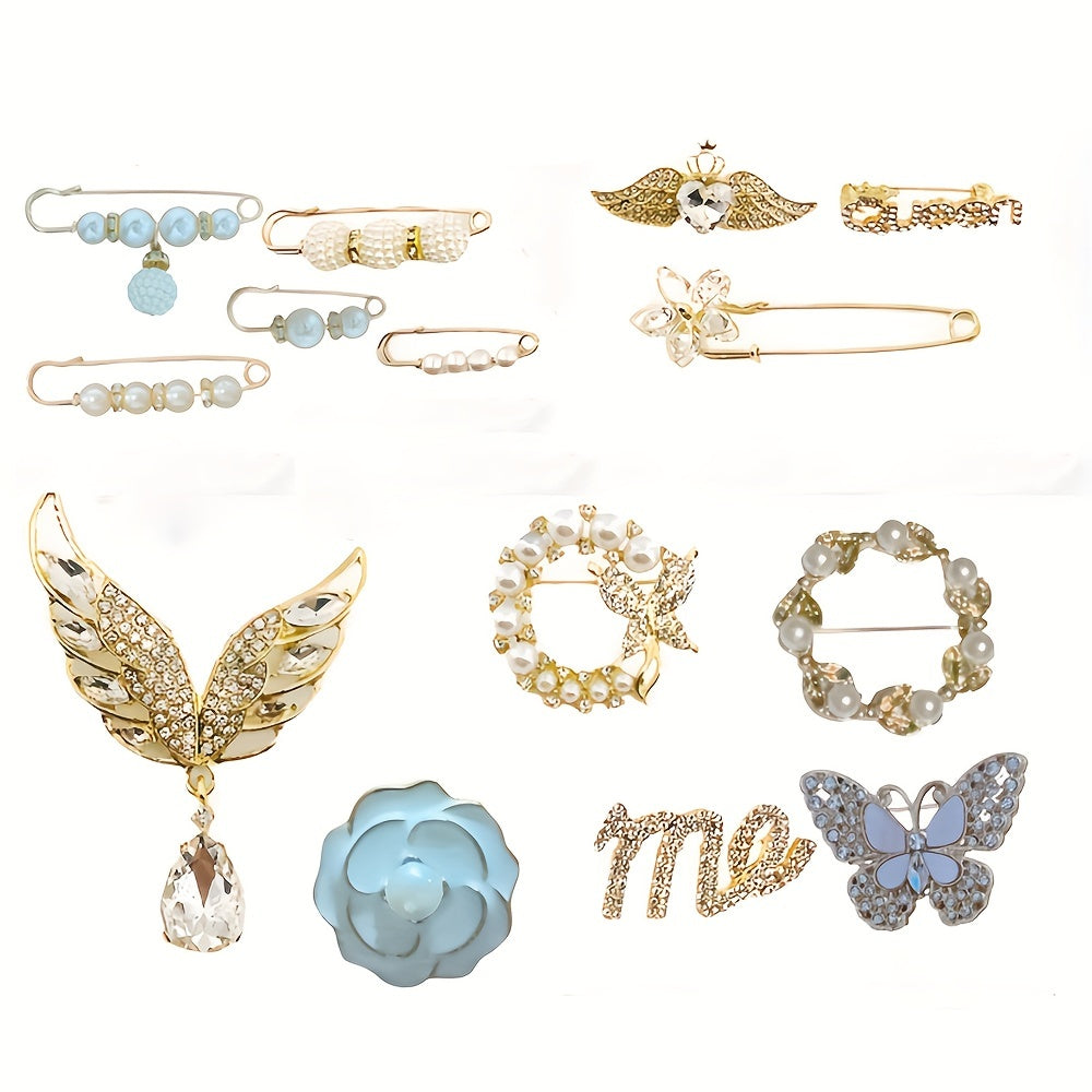 Set of 14 Elegant Alloy Brooch Pins Minimalist Irregular-Shaped Fashion Accessories Safety Pins for Clothing Hats