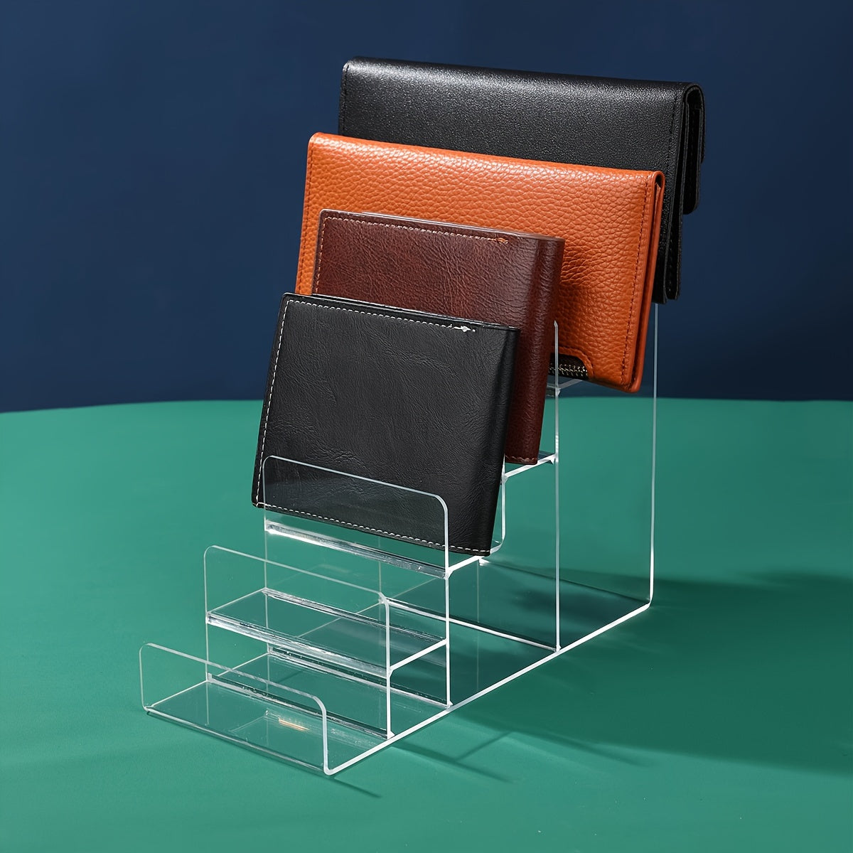 Acrylic 6-Tier Wallet and Card Display Stand with Window View for Countertop Organization