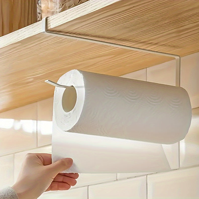 Easy-Install Iron Kitchen Paper Towel Holder with Cling Film and Dishcloth Storage