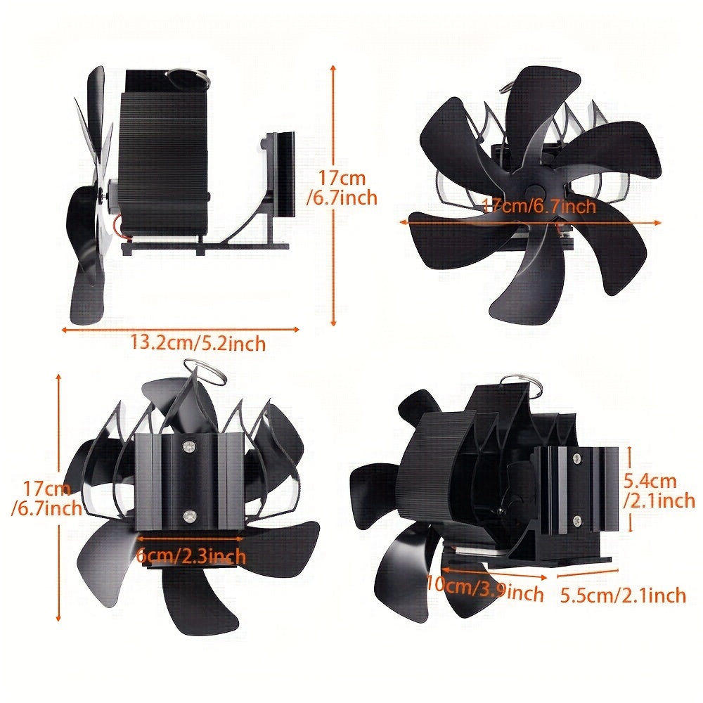 6-Blade Wall-Mounted Fireplace Fan for Wood Stove Heat Distribution