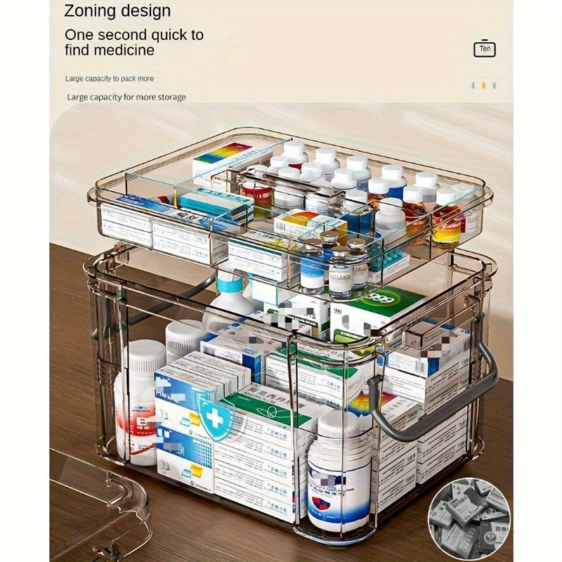 Two-Tiered Medical Storage Box Portable Transparent Plastic Organizer for Medications