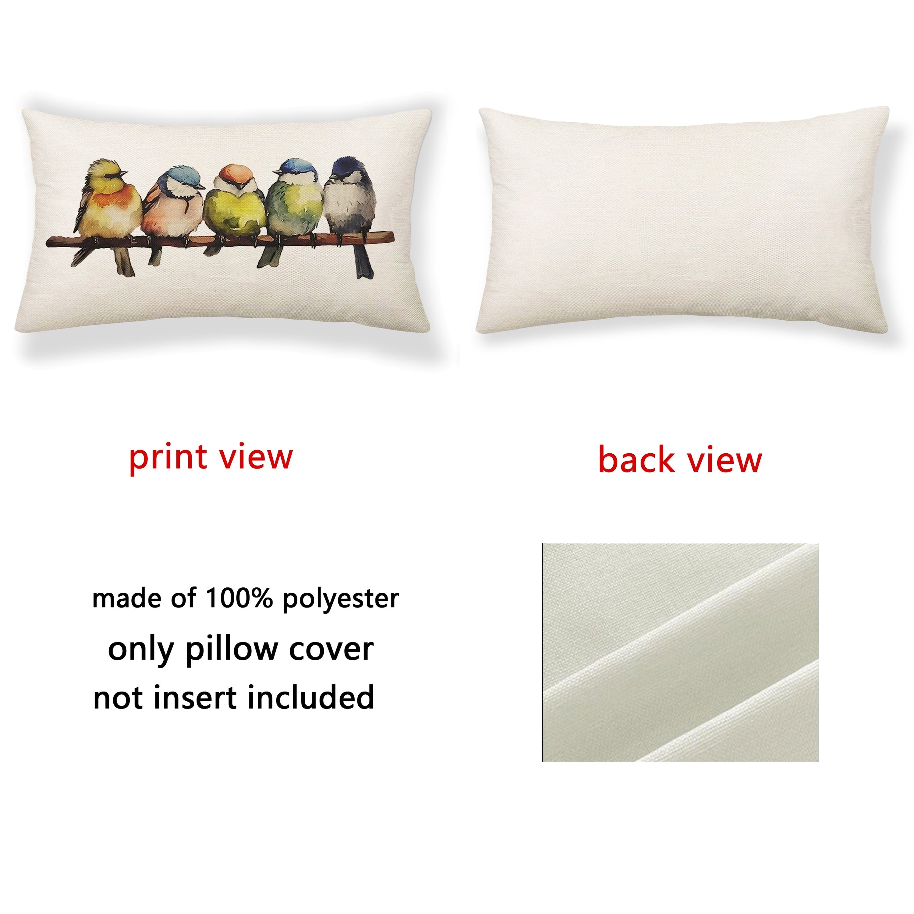 Set of 2 Bird Oil Paintings Pillow Covers 30.48cm x 50.8cm Decorative Linen