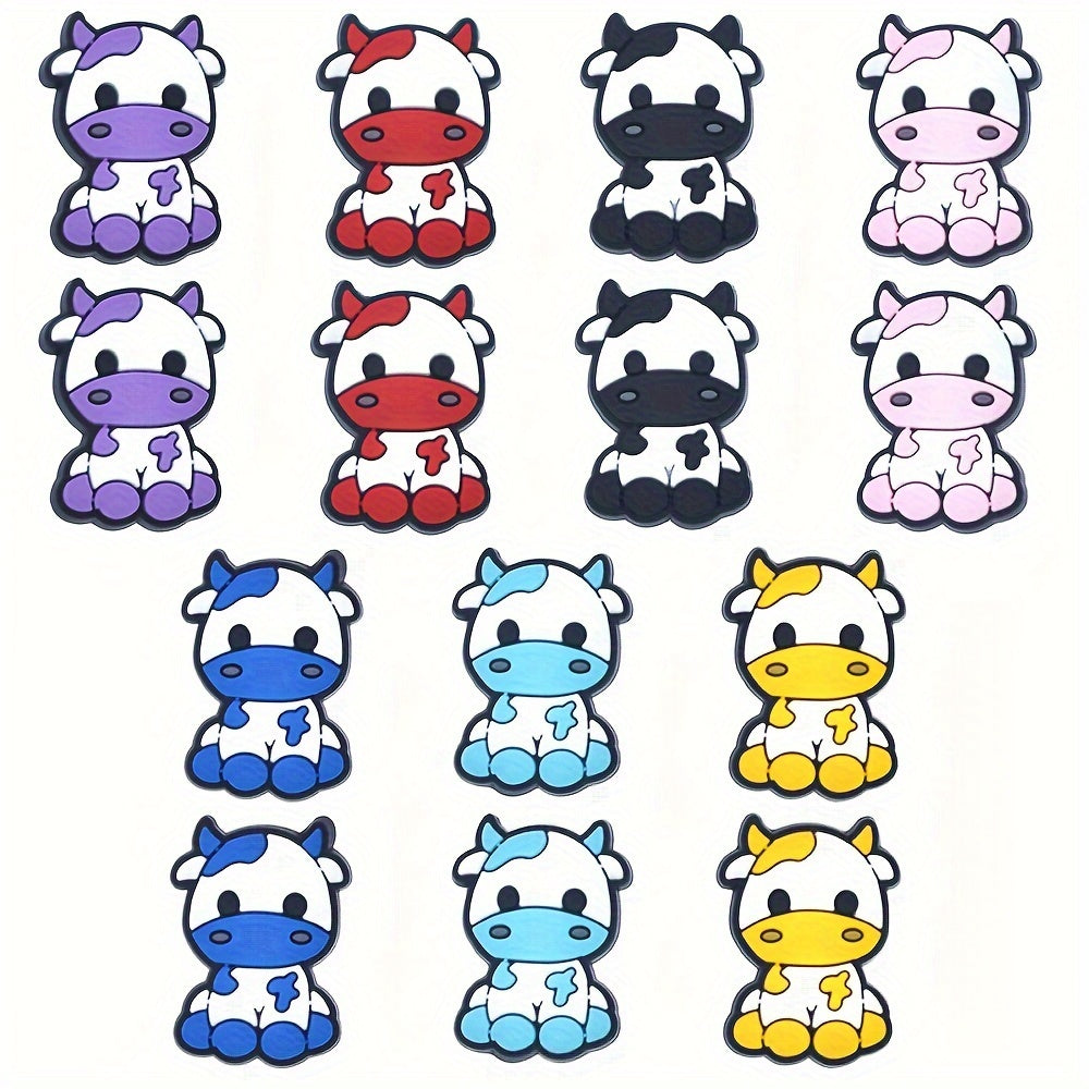 14 Pcs Vibrant PVC Cow Shoe Charms Multi-Color Zodiac Shoe Accessories