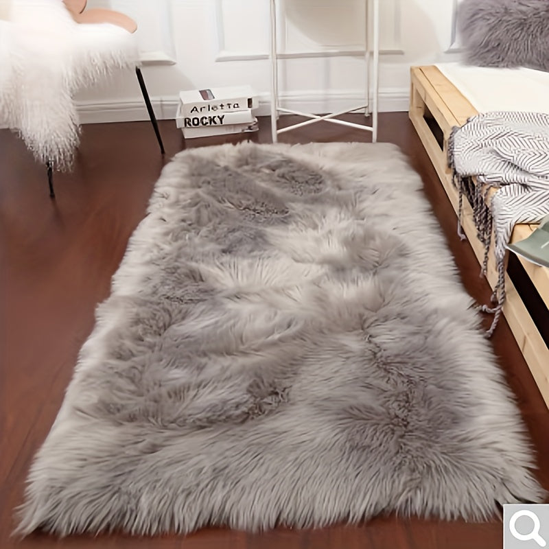 White Faux Sheepskin Rug, Plush Carpet for Living Room and Bedroom