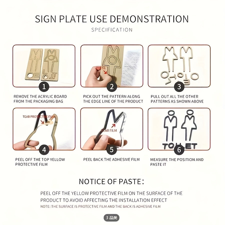 3D Acrylic Bathroom Sign with Arrow No Power Required Easy to Apply for Home and Business