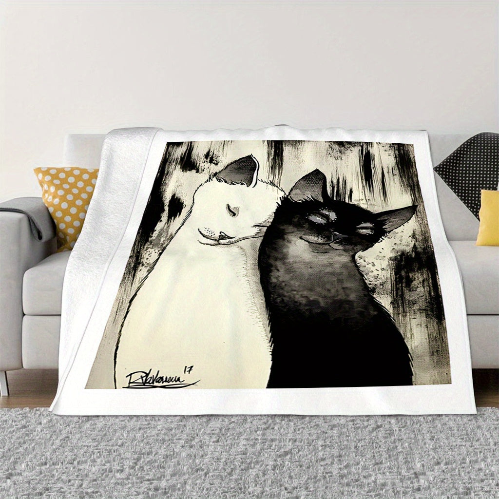 Black and White Cats Throw Blanket Flannel Fleece All-Season Cozy Sofa Bed Car Camping