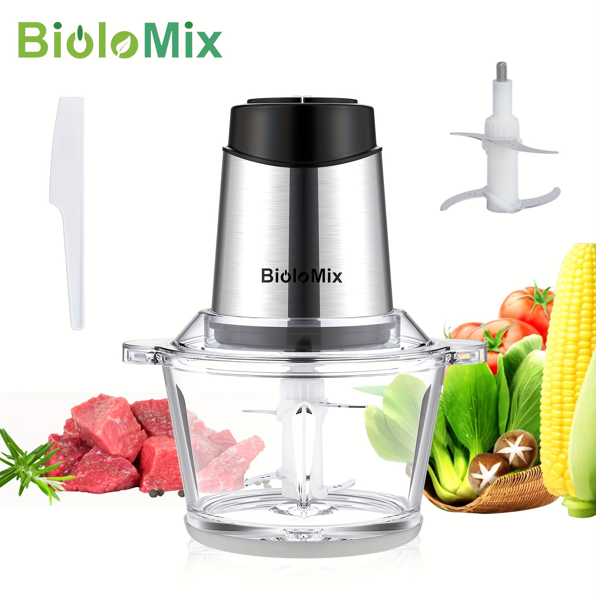 Procesador de alimentos de 500W con picadora de carne, cuenco de vidrio de 1.8L, cuchillas adicionales, enchufe EU