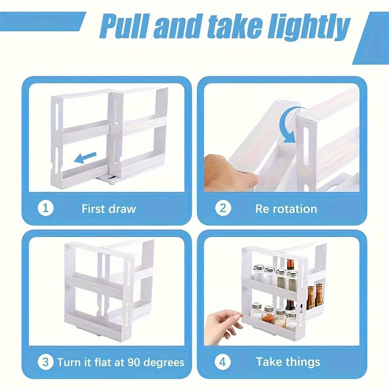 Armario giratorio multifuncional con bandeja de temporada de doble capa para organización de cocina
