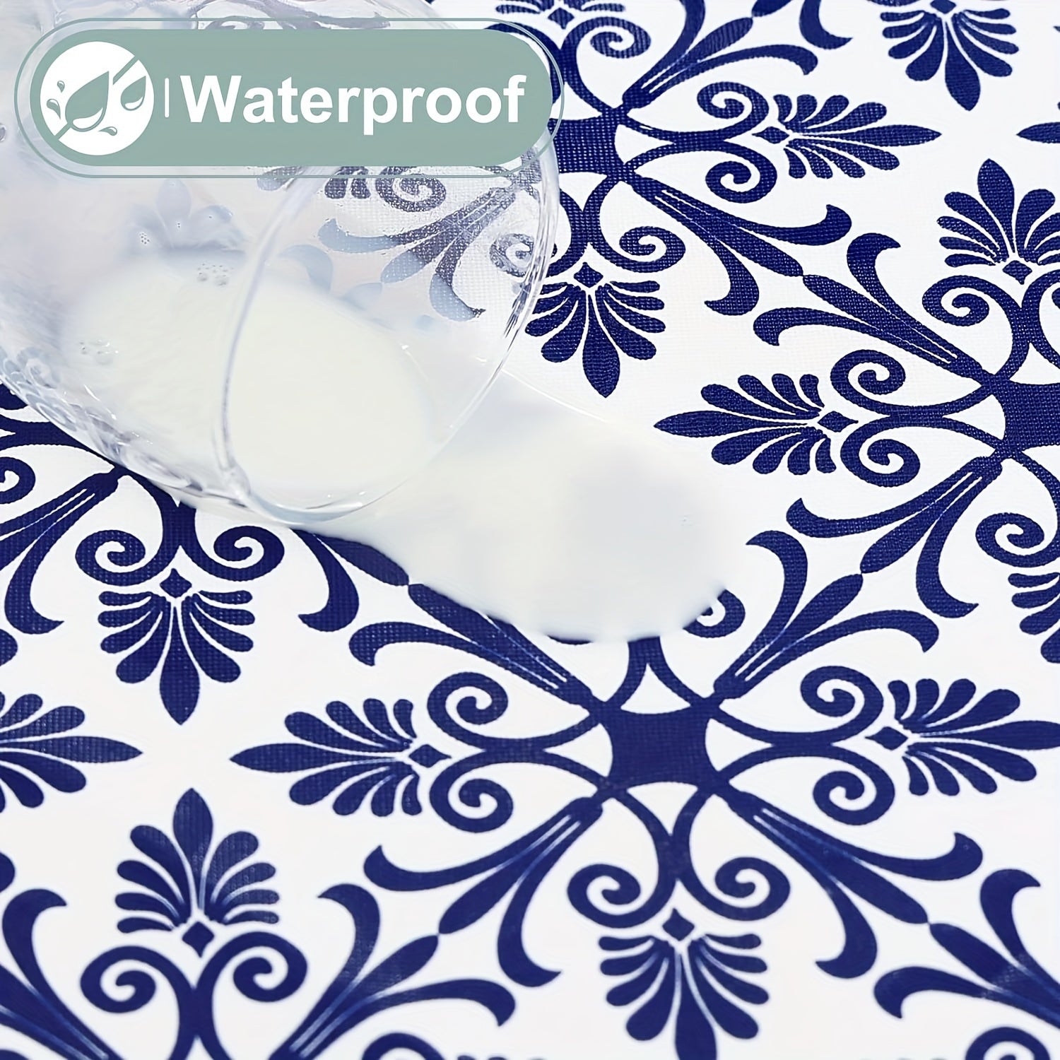 Rectangular Vinyl Table Cover for Indoor Outdoor Use Wipeable Black Baroque Pattern