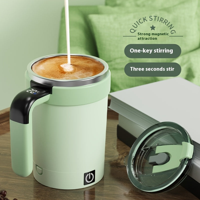 Self-Stirring Travel Mug with Temperature Display and Straw Creamy White