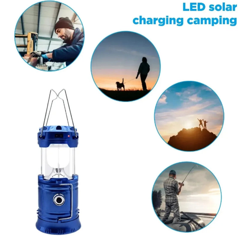 Portable Solar LED Camping Lantern with Retractable Hanging Handle