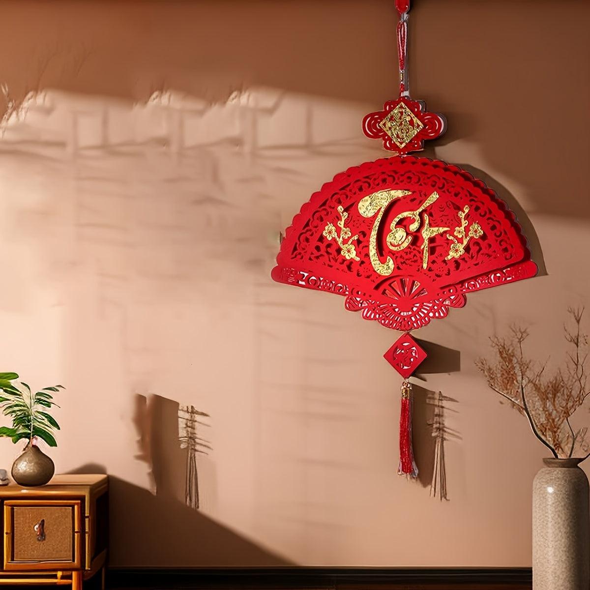 Festive Felt Ornament Fu Red Zodiac Knot Wall Decor Holiday Wall Hanging