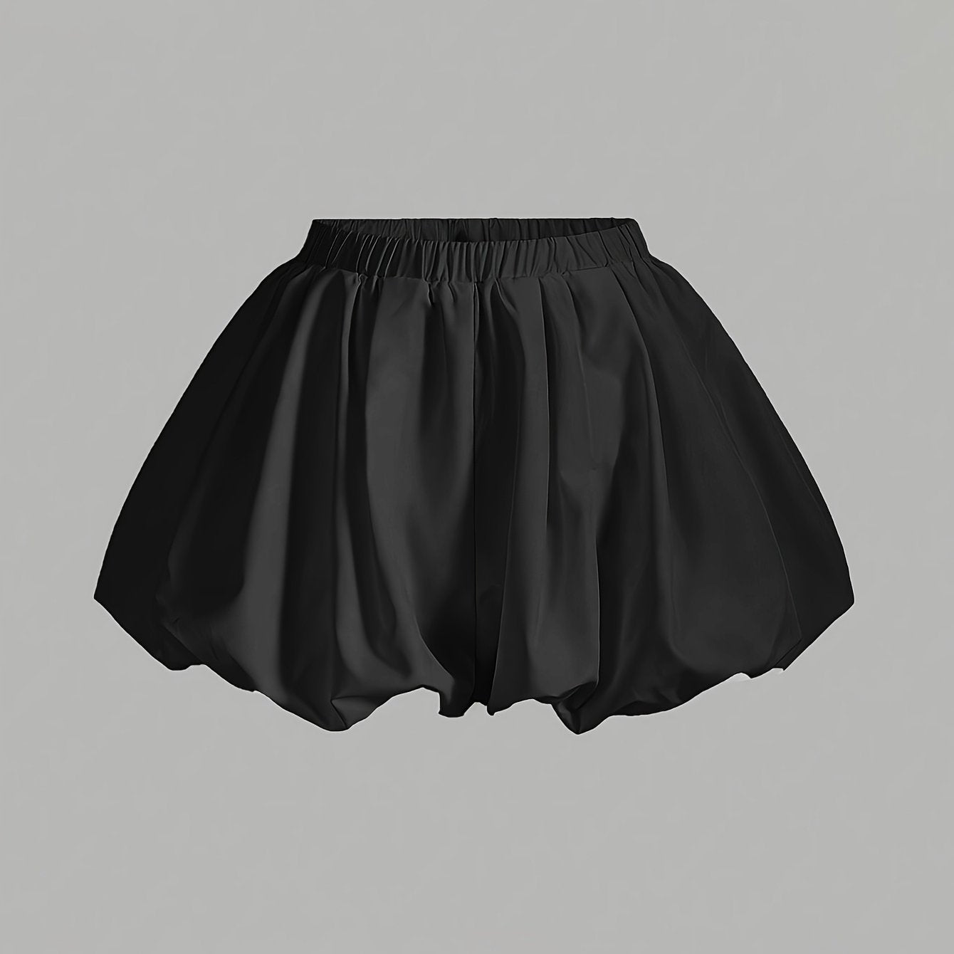 High-Waisted Double-Layer Shorts with Lining and Lantern Hem Solid Color Casual Women