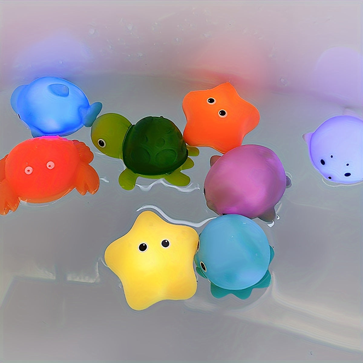 Bolalar hammom o'yinchoqlari to'plami - yoritiladi, suzadi, PVC materialidan tayyorlangan, batareya kiritilgan.