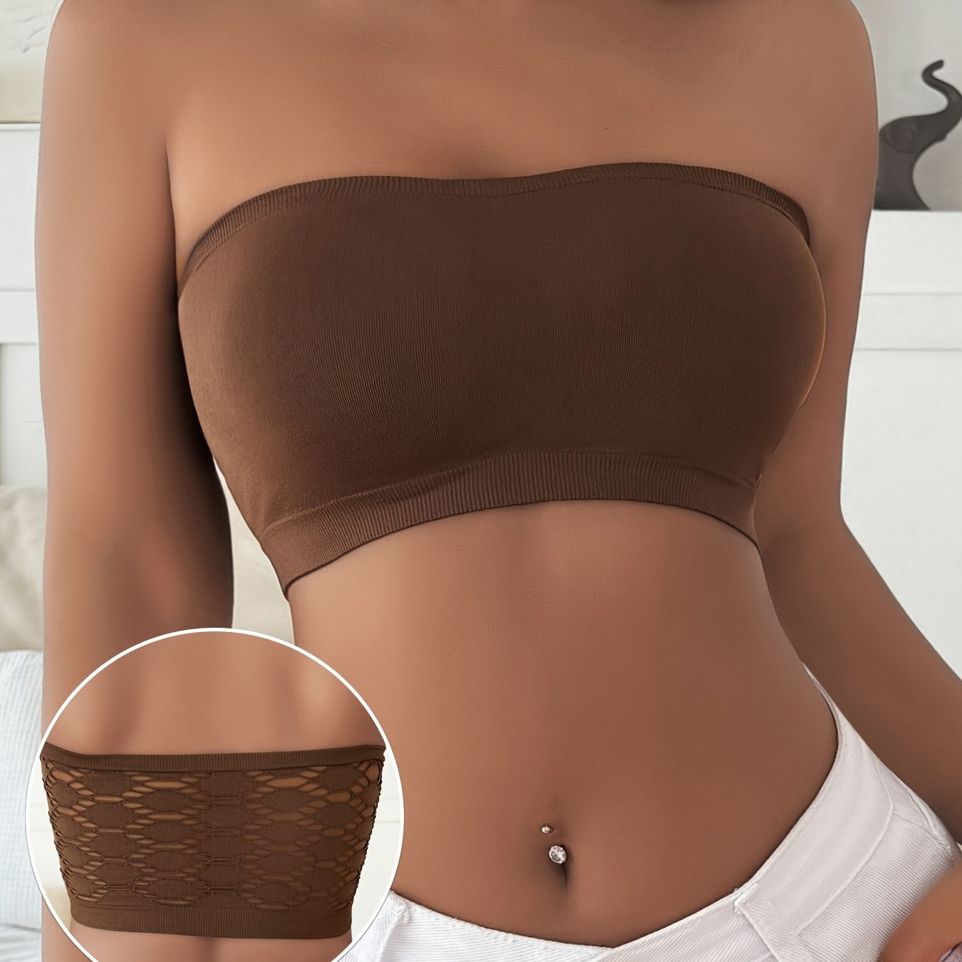 Women's Breathable Wireless Bandeau Bra with Hollow Mesh Fabric