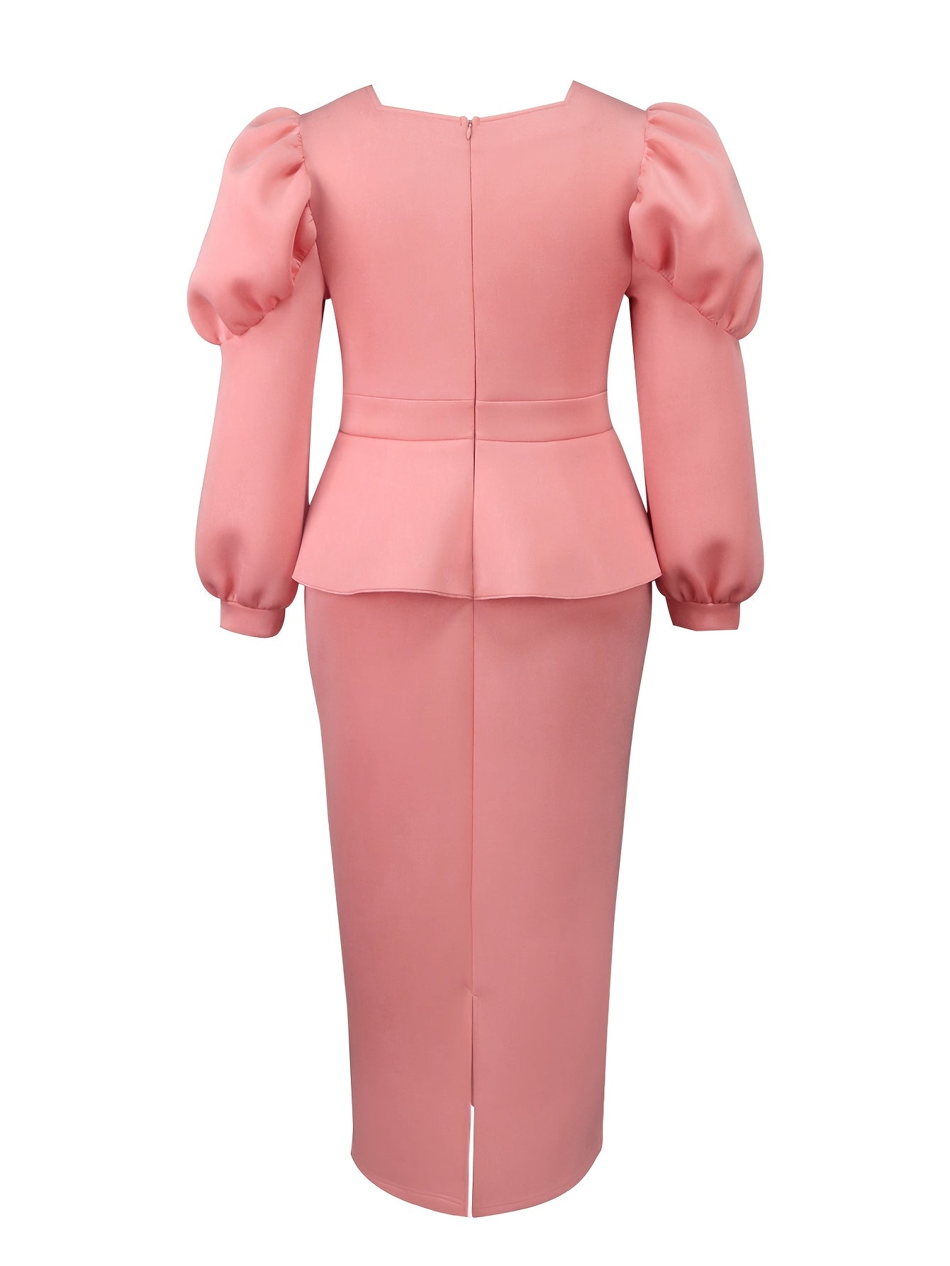 Plus Size Women's Elegant Bodycon Evening Gown Long Sleeve Square Neck Formal Dress