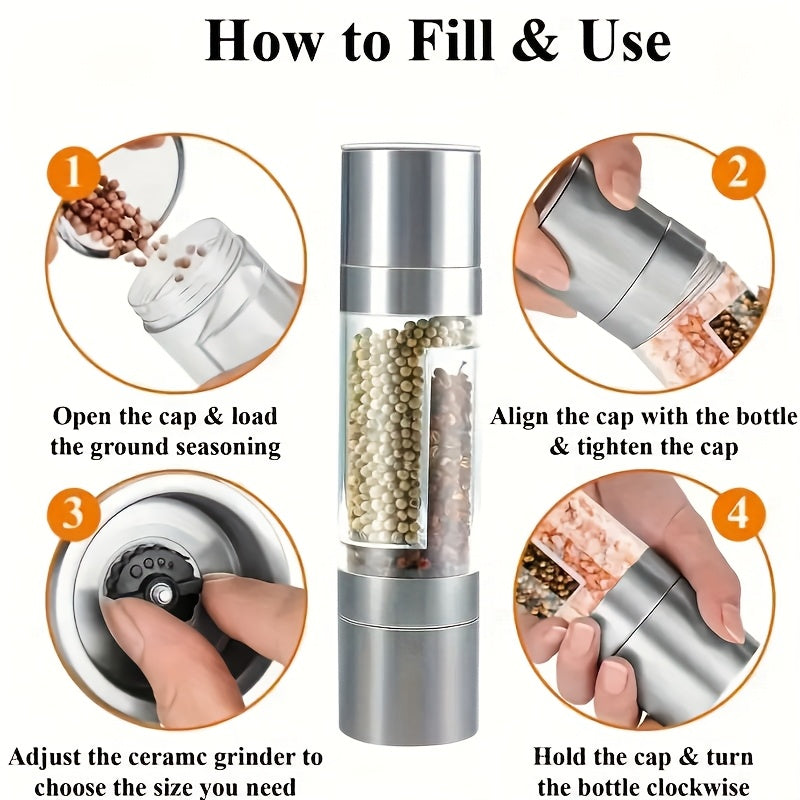 Ручная мельница для перца с двумя головками для ресторанных кухонь из нержавеющей стали