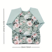 Babero para bebé resistente al agua para niños de 6 a 24 meses con recolector de comida y mangas