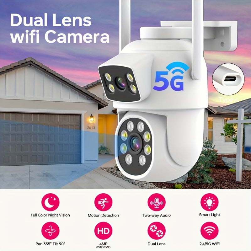 Wireless Security Camera 4MP with Dual Lens 360 Degree View Night Vision Motion Detection Two-Way Audio Waterproof