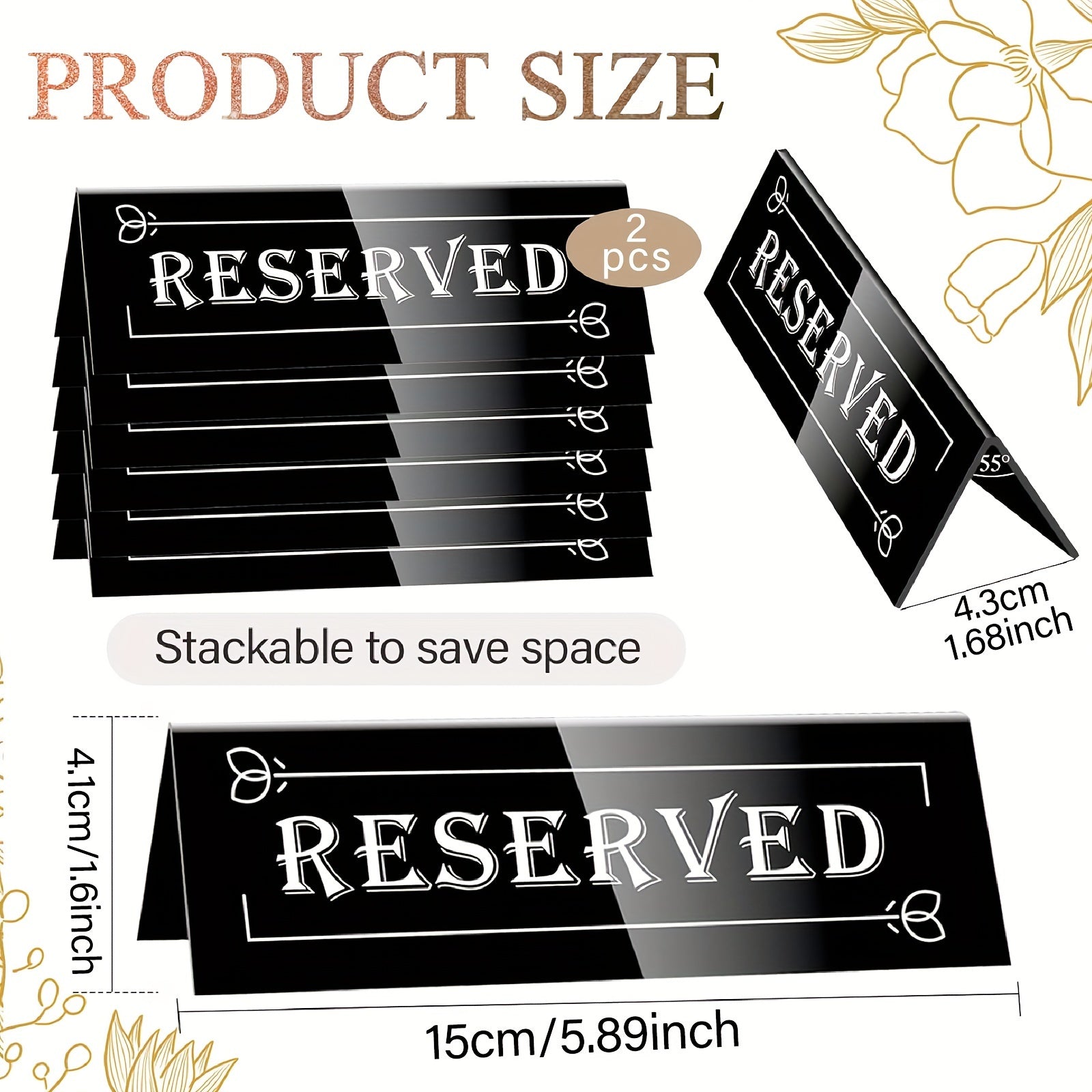 Set of 2 Acrylic Reserved Table Signs Waterproof Double-Sided Seating Tents for Weddings Parties Restaurants