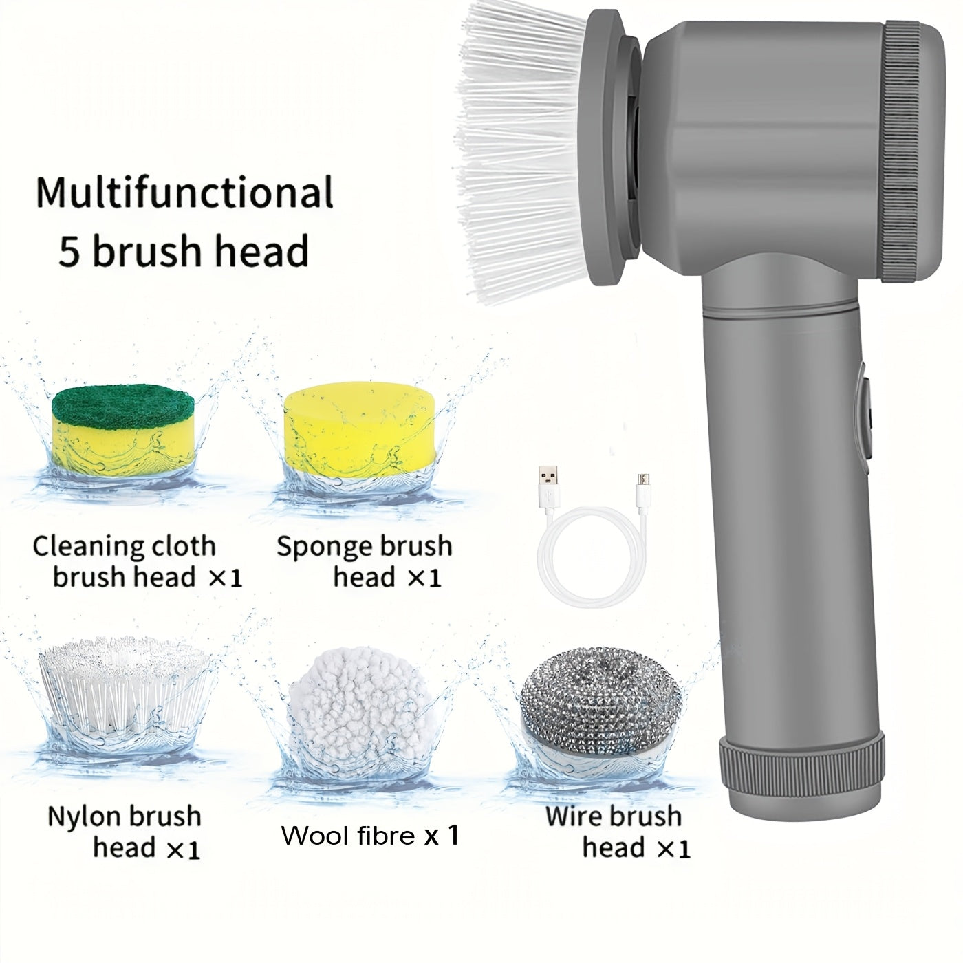 5-in-1 Electric Spin Scrubber Cordless Cleaning Brush with USB Rechargeable
