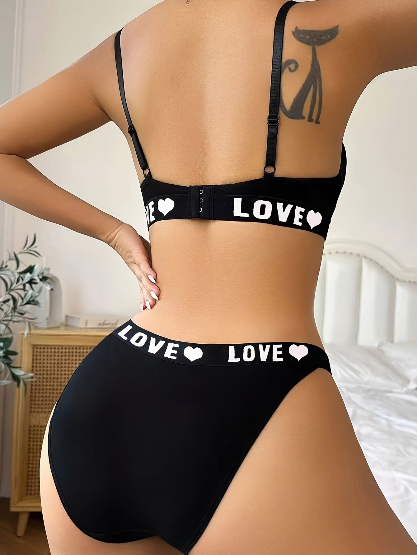 Women’s Medium Support Bikini Set with Letter Print Non-Transparent Knit Fabric