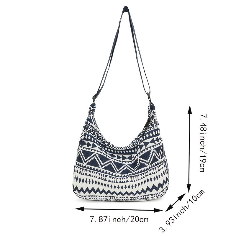 Eboniy naylonli crossbody sumka, etnik naqshli zippersi yopilishi bilan, polyester ichki qismi