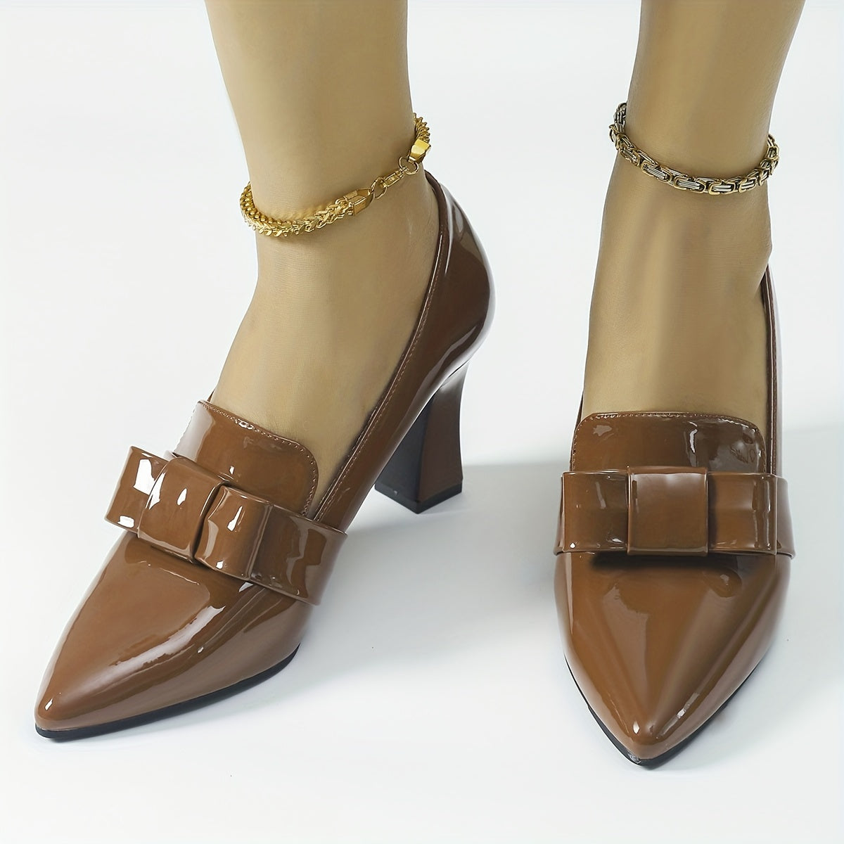 Women's Solid Color Pumps with Bowknot, Block Heel, Water-Resistant