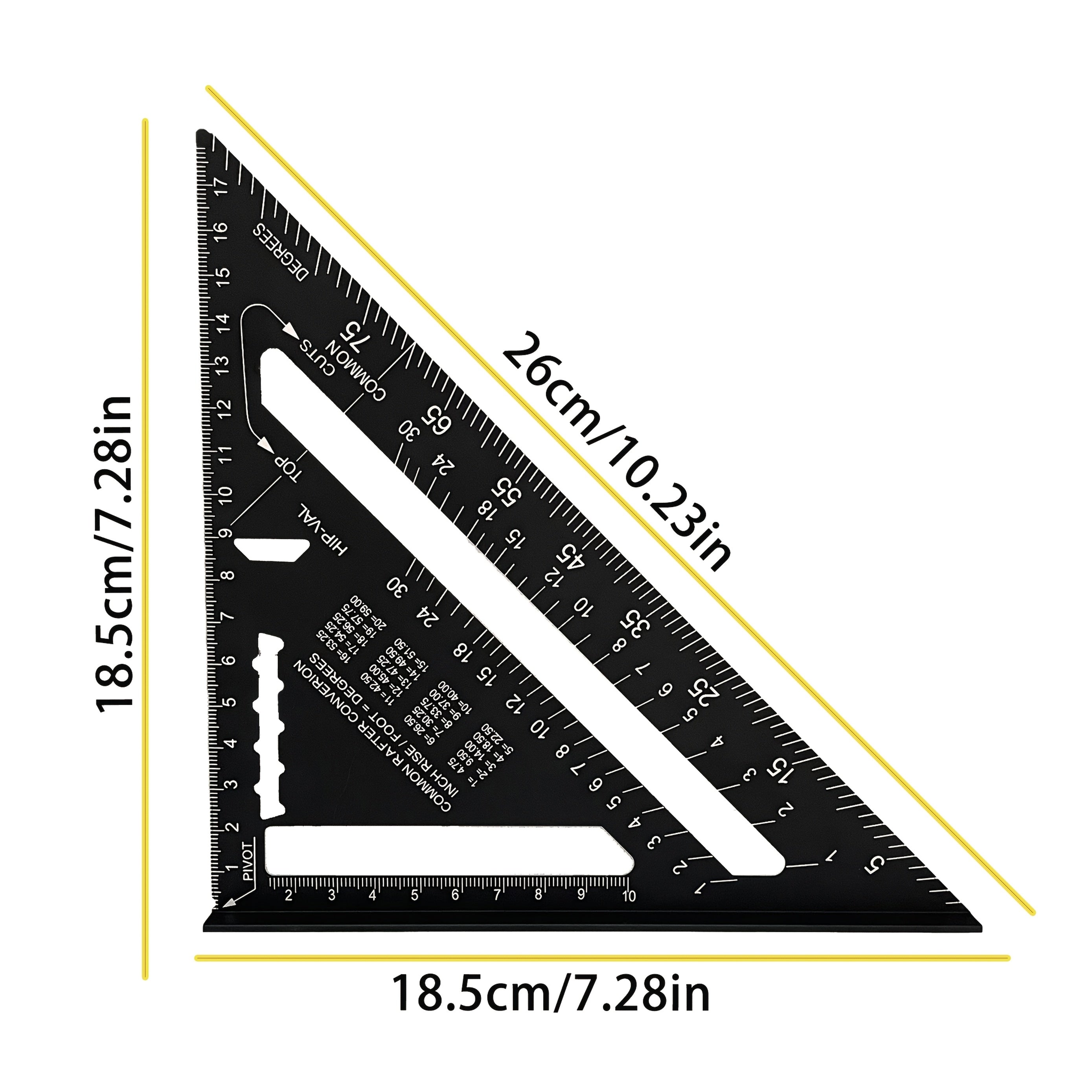 Черный алюминиевый транспортир с углами 90° и 45°, водонепроницаемый, устойчивый к царапинам для деревообработки, промышленности, науки