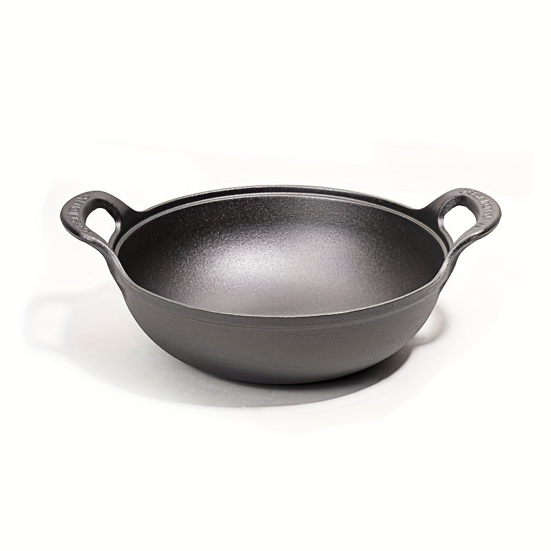Wok chino de hierro fundido y sartén para saltear duradera, utensilios de cocina de hierro sin recubrimiento