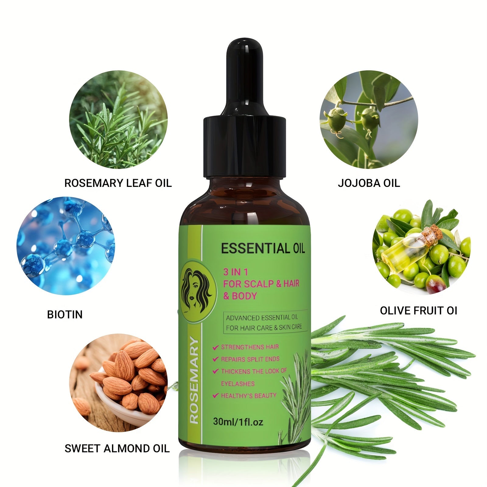 Unisex Natural Rosemary Oil 3-in-1 Hair, Scalp, Body Moisturizer