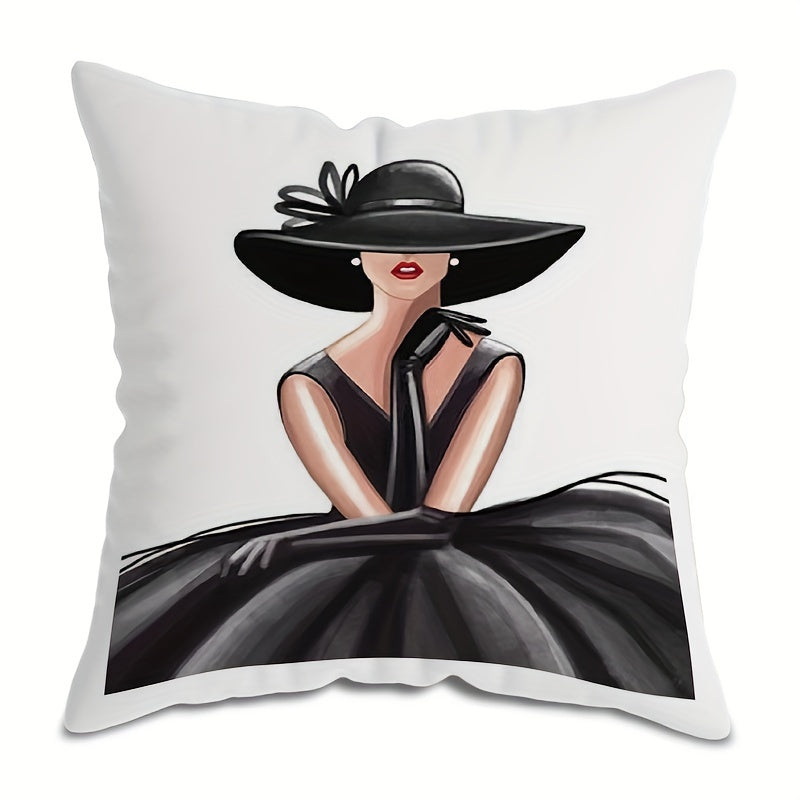 Decorative Pillow Cover French Style Retro Lady Portrait 45cm Square Polyester