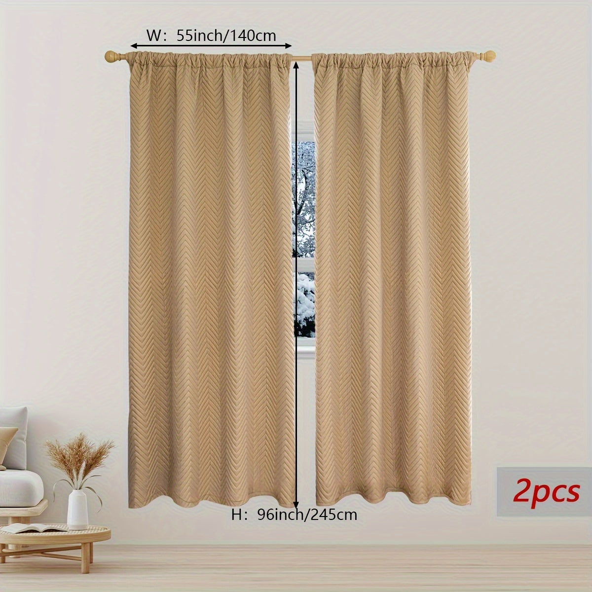 2-Piece Thick Blackout Curtains for Winter Soundproof Windproof Geometric Twill Polyester