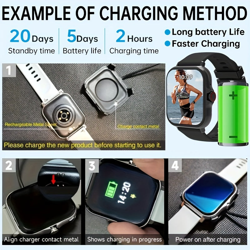 Smartwatch 1.8 Inch HD TFT Display Wireless 5.1 Sports Tracker Silicone Strap