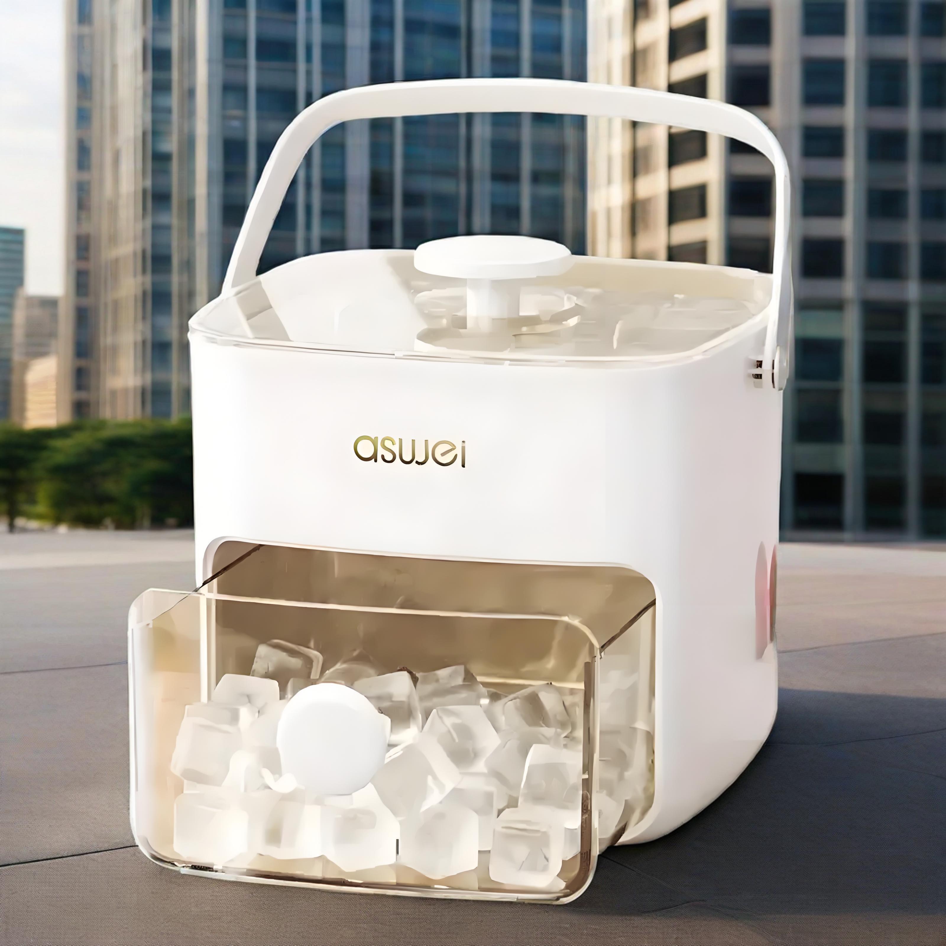 Manual Ice Maker 48-Block Portable Refrigerator with Easy-Press Lid