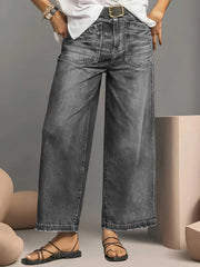 Женские джинсы с широкими растянутыми штанинами в винтажном стиле, выстиранный деним, с эффектом потертости, повседневные