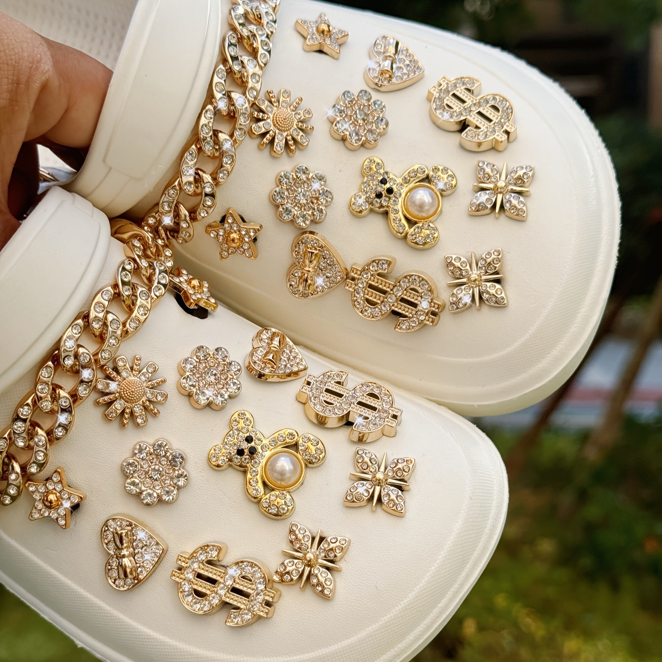 Kids Girl Shoe Charms Set with Chain Diamond Bear Money Durable ABS