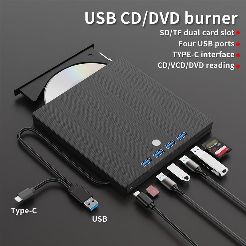 Noutbuklar va Windows, Linux yoki Mac ishlatadigan shaxsiy kompyuterlarda CD/DVD yozish, o'qish va ijro etish uchun 8-in-1 imkoniyatlariga ega, USB 3.0 va Type-C mos keladigan ingichka tashqi optik disk.