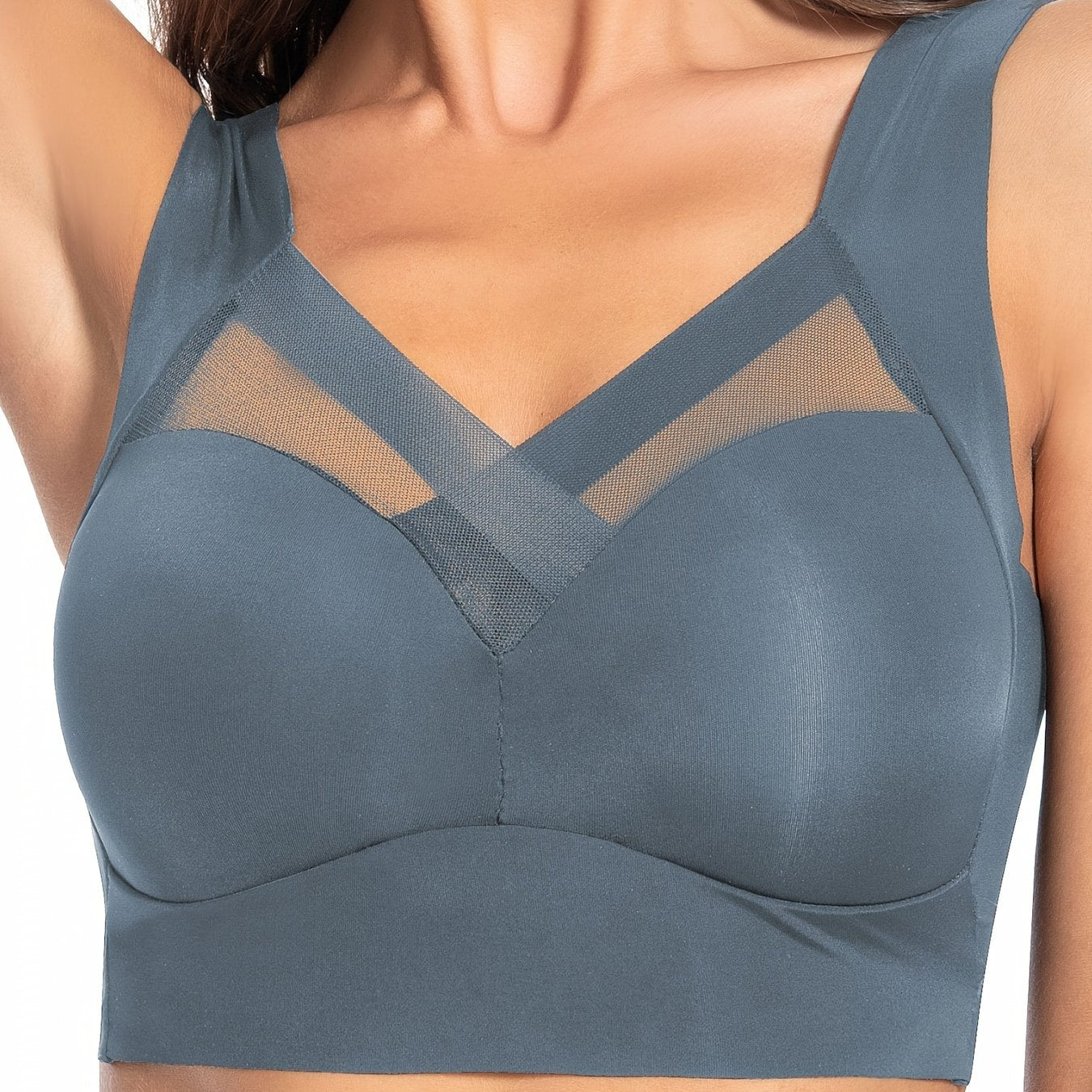 Plus Size Women's Sports Bra Nylon Mesh Breathable V-Neck Full Coverage