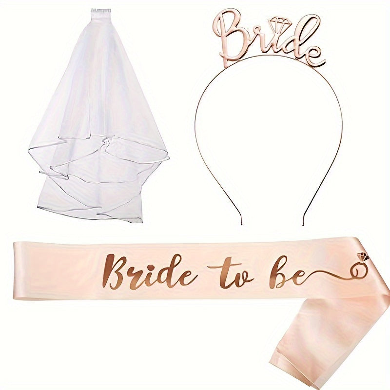 Bachelorette Party Accessories Luxe Veil Headband Sash Set for Bride-to-Be