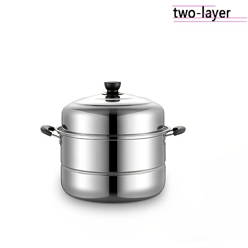 Stainless Steel Double-Layer Steamer Pot with Lid for Induction Cooktops
