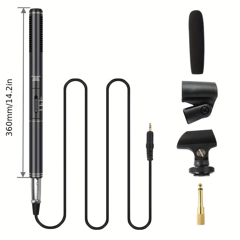 Outdoor Condenser Microphone for Interviews with Windproof Cover and Metal Bracket Black